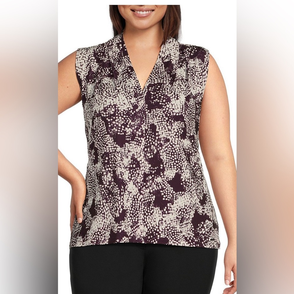 Calvin Klein Purple and White Sleeveless Blouse